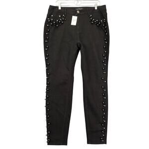 Ashley Stewart Black Jeans NEW $59 Stretch Tapered Pearl Trim Women Plus Size 16